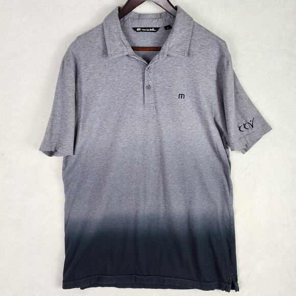 Travis Mathew Knit Polo Men L Grey to Black Ombre CCV Logo on Sleeve Pima Cotton - Picture 1 of 7